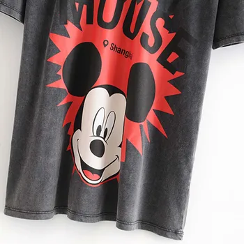 Disney Søde Mickey Mouse Tegnefilm Brev Print Kvinder T-Shirt Peter pan Krave Pullover Splejse Korte Ærmer Casual Løs Tee Toppe