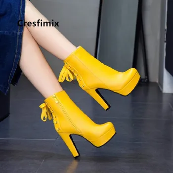 Cresfimix botas de mujer kvinder søde høj kvalitet pu læder-høj hæl støvler dame cool sort & hvid plus size efteråret støvler a6097