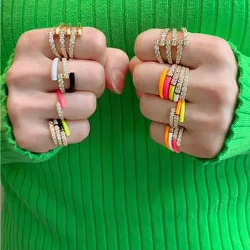 Rainbow Neon emalje finger ring for kvinder 2020 Sommeren nye åbne justeret stabling band ringe