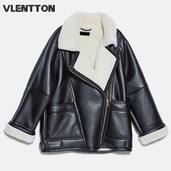 2020 Winter Women Fashion Thick Faux Leather Jacket Casual Pockets Warm Lambswool Oversize Overcoats Female Loose Outwear