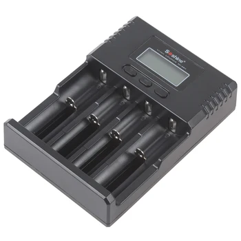Soshine 4-Slot LCD digital Intelligent Oplader for Li-ion Ni-Mh LiFePO4 18650 14500 AA AAA-Batteri +EU/USA-Adapter + Bil Oplader
