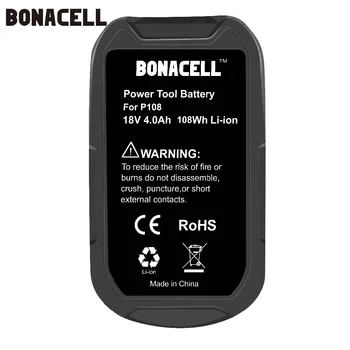 Bonacell 18V 4000mAh Li-Ion P108 P 108 Genopladeligt Batteri Til Ryobi Batteri RB18L40 P2000 P310 for BIW180 L50.