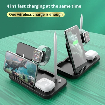 BONOLA 15W Qi 4-i-1 Wireless folde oplader, hurtig trådløs opladning til iPhone12/11pro airpods iwatch5/4 Apple pen opladning bas