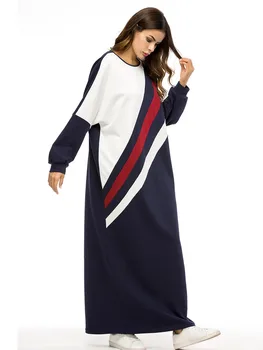 2020 Voksen Bomuld Kjole O Hals Muslimske Abaya Casual Patchwork Kaftan Kjole Islamisk Tøj til Kvinder Dubai Abaya 7332