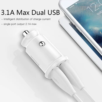 Baseus Bil Oplader Til iPhone, Samsung Telefon Tablet GPS 3.1 EN Hurtig Opladning Oplader Mini Dobbelt USB Bil Oplader Adapter