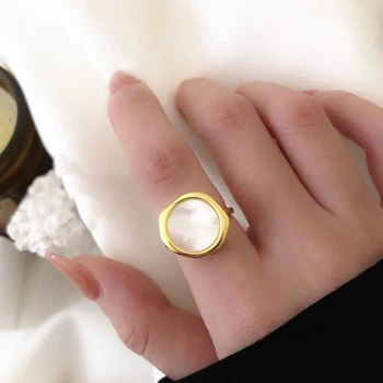 Sølv Forgyldt Runde Geometriske Uregelmæssige Ring Enkel INS Unikke Design Cool Shell Åbning af Smykker, Guld, Sølv Farve Кольцо Kvindelige