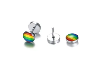 FXM vinter VRR12 mode smykker fødselsdag gave sølv farve med sten rund form Enkle titanium stål rainbow øreringe