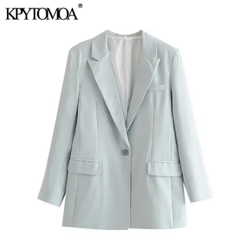 KPYTOMOA Kvinder 2020 Mode Kontor Slid Enkelt Knap Grundlæggende Blazer Vintage Pels Lange Ærmer, Lommer Kvindelige Overtøj Smarte Toppe