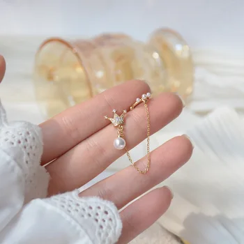 14K Ægte Forgyldt Crystal Crown Stud Øreringe til Kvinder Nye Design Smykker Perle Øreringe med Zirkonia