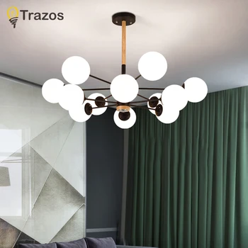 TRAZOS Træ-LED-Vedhæng Lys med Glas Lampeskærm Til Spisestue Metal Ledningen Hænge Lampe Justerbar Hængende Belysning Fastholdelsesanordningen