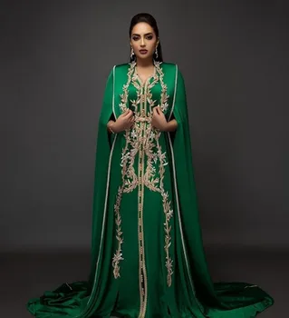 Lys Grøn Marokkanske Kaftaner Aften Kjoler Broderi Pynt Elegante Lange Formel Kjole Dubai arabisk elbise abiye Part Dres