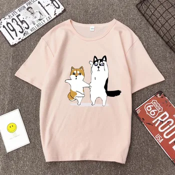 Søde Dansende Hunde Print T-shirt til Kvinder Forår, Sommer Kort Ærme O Hals Bomuld Harajuku Kvinder, Tops Tees Casual Kvindelige T-shirt