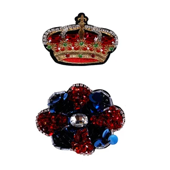 Crown Applikeret på Tværs af Kronblad Patches Rumfartøjer Perle Stort Sværd Tværs Badge Crystal Rhiones Sy Tøj Tilbehør TH2010