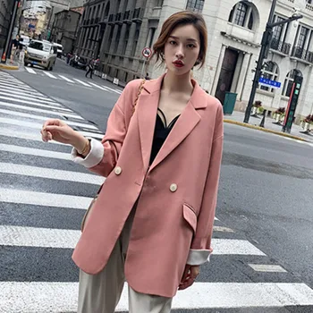 2020 Efteråret Kvinder Oversize Blazer Pink Sort Koreansk Stil Office Jakke Løs Casual Outwear