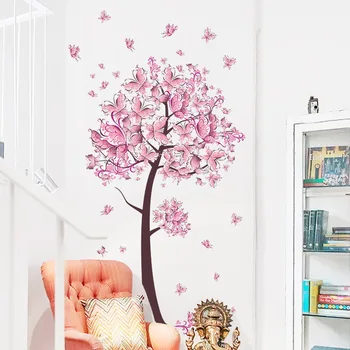 Pink Butterfly Tree Wall Sticker til Baby Girl Room Living Room Bedroom Wall Decor PVC Flytbare plakatkunst Hjem Decals DC32