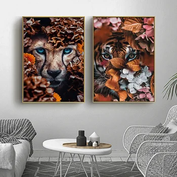 5D Diamant Maleri Leopard, løve, tiger hjorte Blomst Diamant Broderi Dyr Gave Håndlavet Home Decor Billede Af Rhinestones Kunst