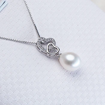 Mode Naturlige Ferskvands-hvid perle vedhæng i 925 Sterling Sølv kæde for Kvindelige Bryllup Smykker klassiske Enkle Perle Smykker