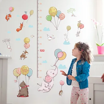 Cartoon Animal Ballon Højde Klistermærker børneværelse Børnehave Klassen Højde Wall Sticker Wall Decor