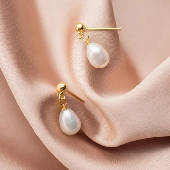 MloveAcc Elegant 925 Sterling Sølv med Hvid Perle Push-Back-Drop Øreringe Kvinder Simuleret Perle Smykker