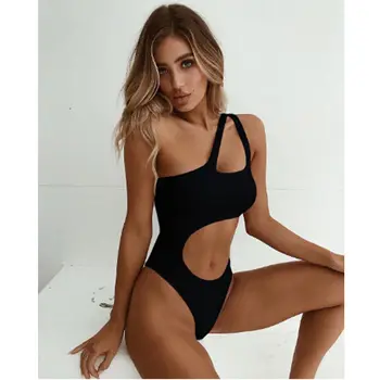 Sexet Solid Farve Uregelmæssige Swimsuit Badetøj Badetøj Badetøj Kvinder Bikini Ene-Dragter Push-Up Bandage