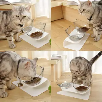 Non-slip Dobbelt Kat Skål med holder kat skåle Beskytte halshvirvel Tilt kat mad skål Gennemsigtigt Materiale, SOM Pet Produkter