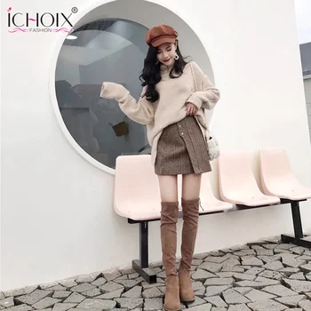 ICHOIX 2020 Mode To-Dragter Retro chic studerende koreansk stil Sweater Kort Nederdel To-delt Sæt Kvindelige Efterår og Vinter-Sæt