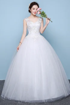 Bryllup Kjole 2021 Off Hvid V Neck Lace Wedding Kjoler, Broderede Perler Simpelt Bolden Kjole Plus Størrelse