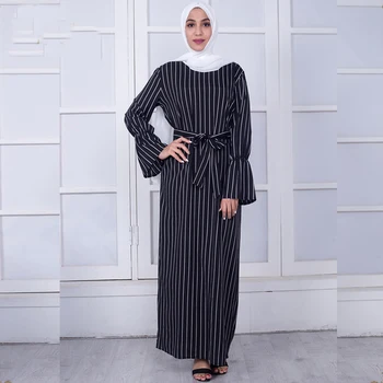 Vestidos Abaya Dubai Kaftan Tyrkiet Arabisk Stribet Maxi Lang Hijab Muslimske Kjole Robe Musulmane Sofa Tyrkisk Islamisk Tøj