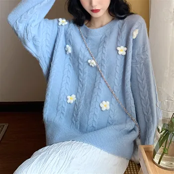 4-Farve Sød Strikket Sweater Kvinder Casual Løs Oversize Tynd Pullover Kvindelige O-hals Lange Ærmer Kawaii Toppe I 2020 Efteråret koreansk