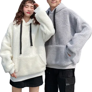 Vinter Elskere Pels Løs Varm Hoody Mænd Og Kvinder Sweatshirt Koreanske Uld, Lam Bløde Tykke Par Mode Hooded