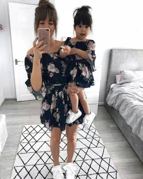 Mor og Mig Outfits Familie Matchende Tøj Lady ' s Mor, Datter Sommer Baby Pige Blomstret Kjole Outfit